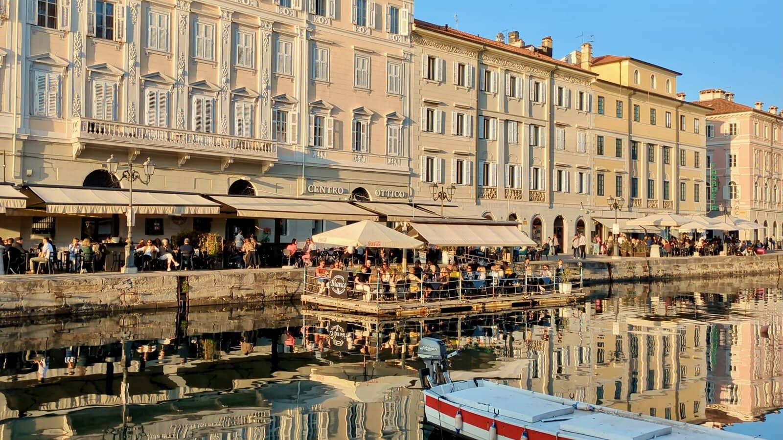 The Canal Grande in Trieste, cafés along the quayside