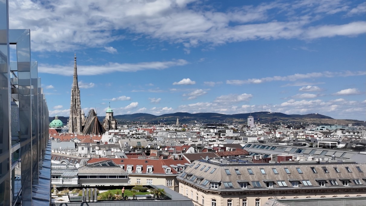 Balcony view toward Stephansdom from Hotel Am Parkring, Vienna
