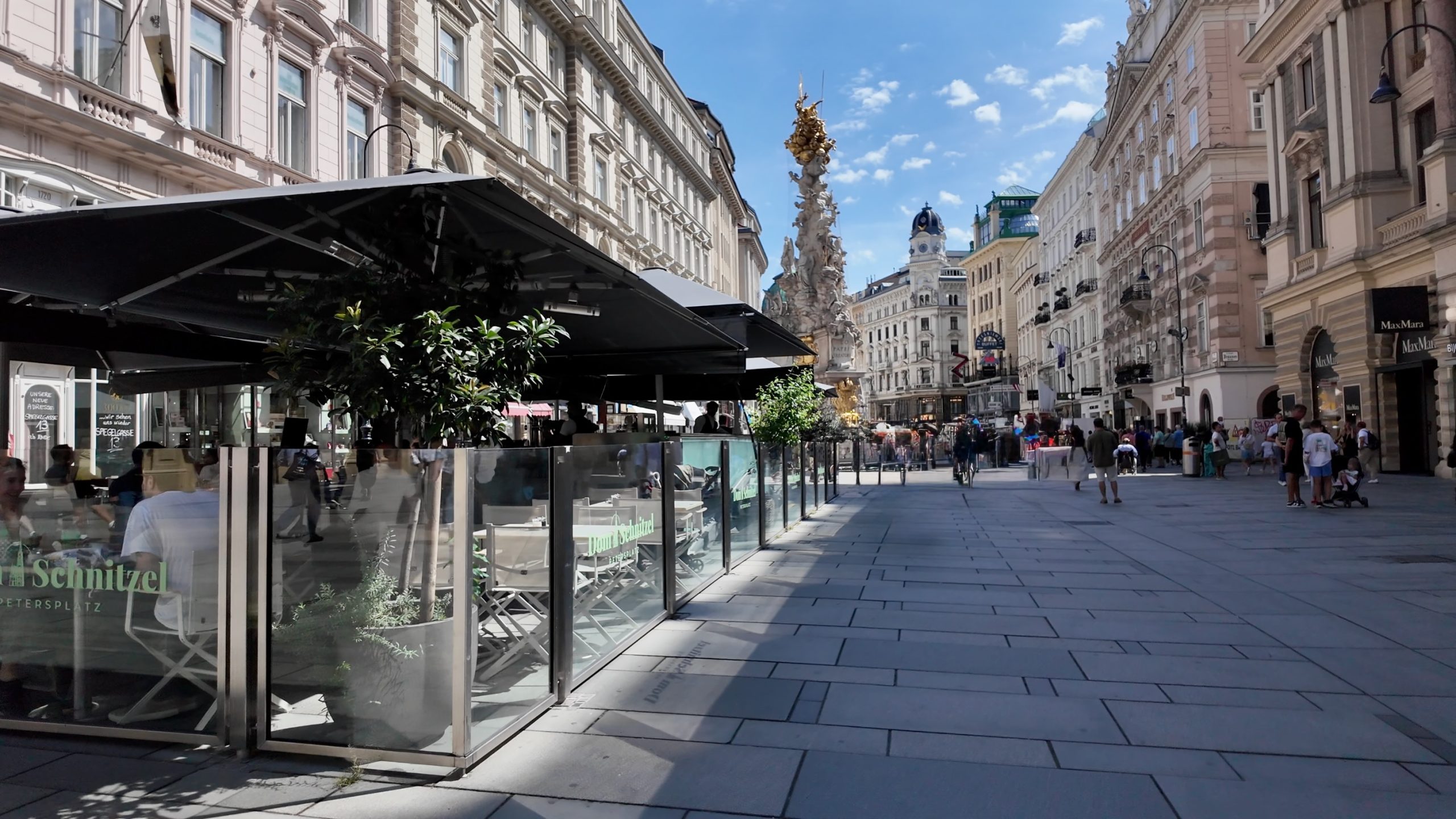 Graben in Vienna's old town, with the Plague Column (Pestsäule) in the background